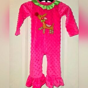 🌲🦌Adorable🦌🌲 Mud Pie Reindeer Minky Romper Girls 12-18 Month